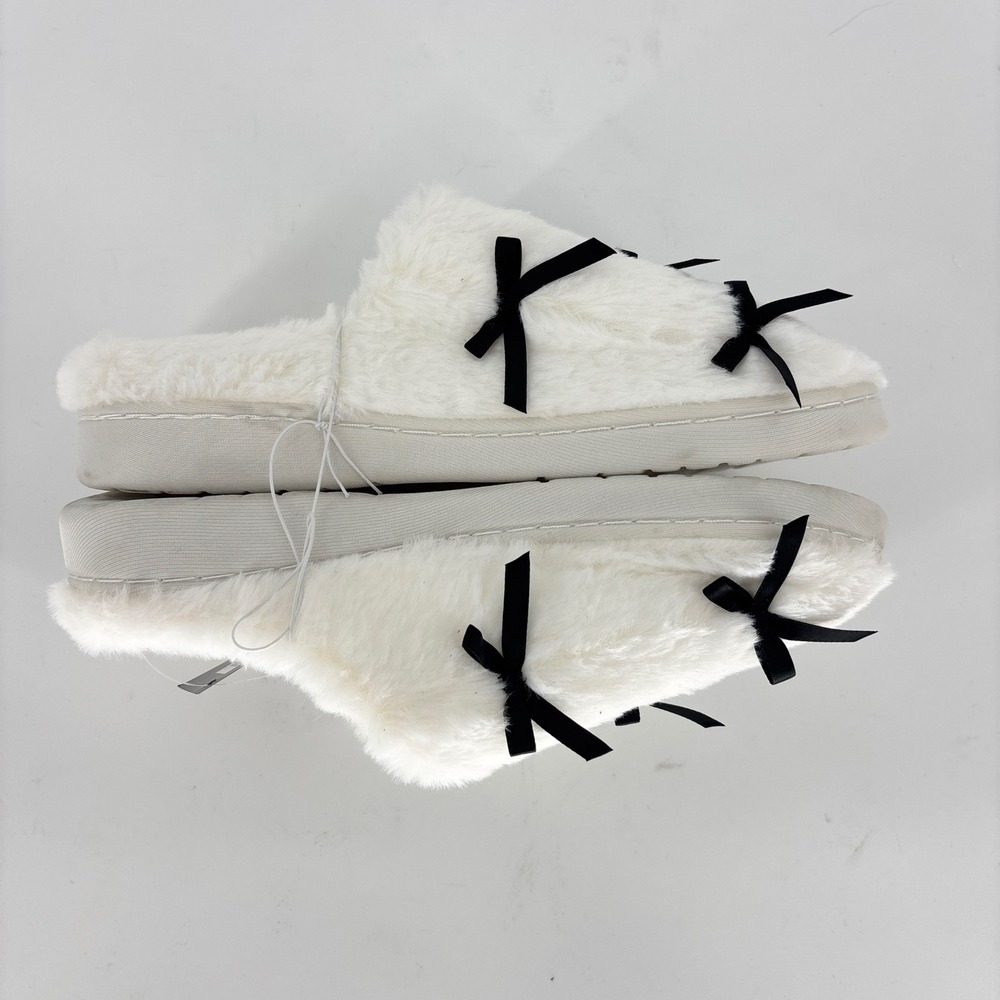 Mia Cozi Multi-Bow Slipper Cream/Black Women Size 7 Faux Fur Lounge Cozy Warm - Picture 5 of 12